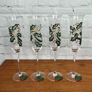 4~ 10-1/2" LENOX Holiday Spirit Fluted Champagne Glasses